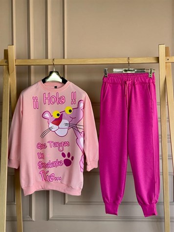 Pembe Panter Baskılı Tunik Sweat (Pembe)