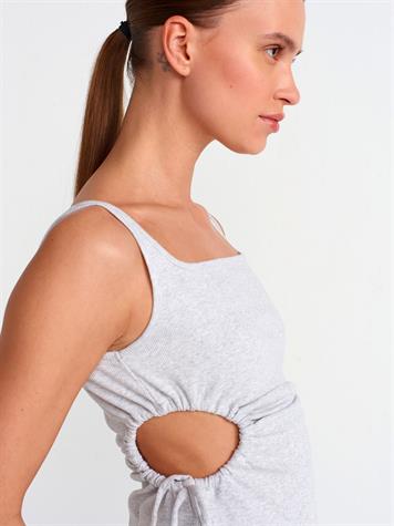 Pencere Detaylı Uzun Elbise (Gri)