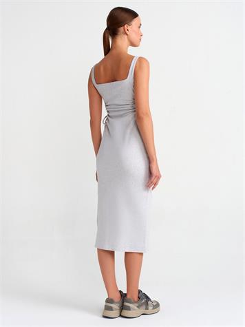 Pencere Detaylı Uzun Elbise (Gri)