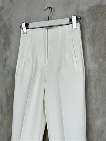 Pens Detaylı Yüksek Bel Kumaş Pantolon (Ekru)