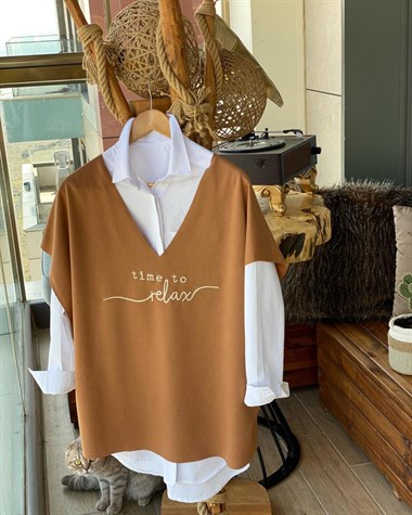 Penye Kumaş Salaş Süveter  (CAMEL)