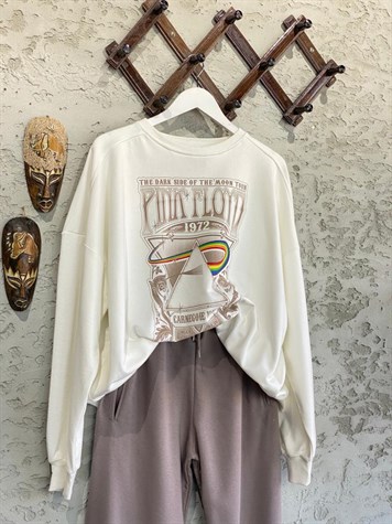 Pınk Floyd Baskılı Salaş Sweat (Ekru)