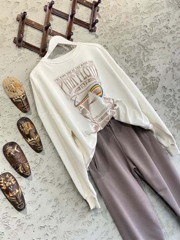 Pınk Floyd Baskılı Salaş Sweat (Ekru)