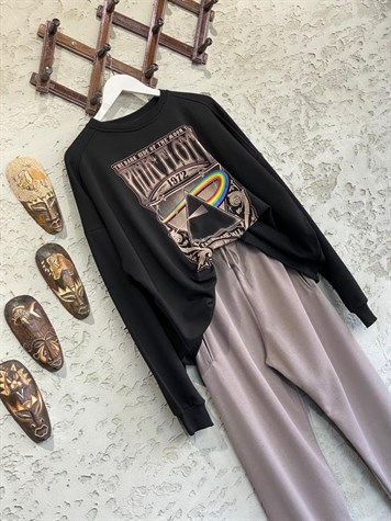 Pınk Floyd Baskılı Salaş Sweat (Siyah)