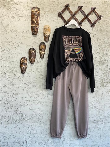 Pınk Floyd Baskılı Salaş Sweat (Siyah)
