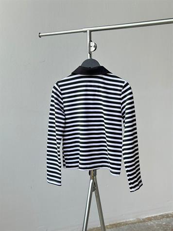 Polo Yaka Çizgili Sweat (Siyah)