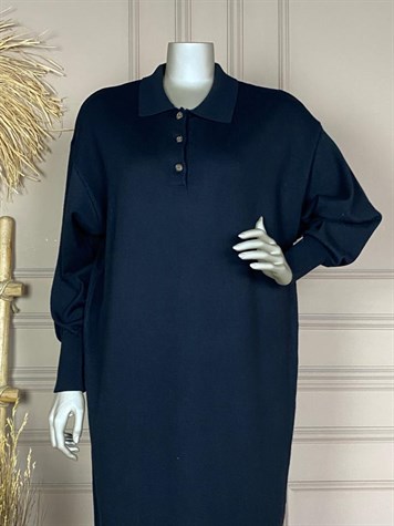 Polo Yaka Düğmeli Elbise (Siyah)