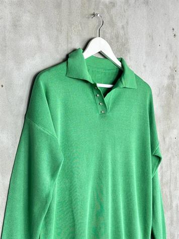Polo Yaka Kristal Taş İşçilikli Merserize Kadın Kazak (Benetton Yeşili)