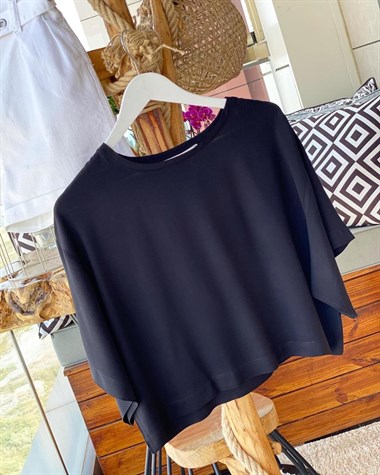Poplin Kumaş Geniş Kol Bluz (SİYAH)