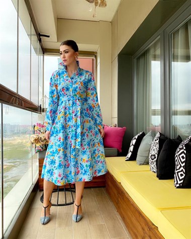 Poplin Kumaş İçi Astarlı Kolları Katlamalı Gömlek Elbise