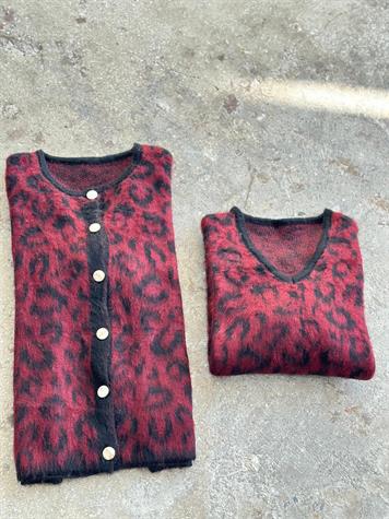 Premium Angora Yünlü Leopar Desen Kazak (Bordo)