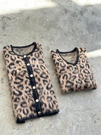 Premium Angora Yünlü Leopar Desen Kazak (Camel)