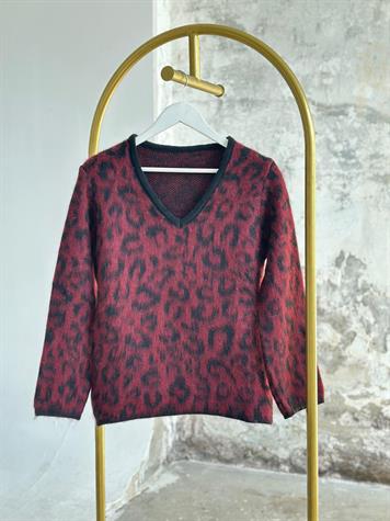 Premium Angora Yünlü Leopar Desen Kazak (Bordo)