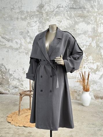 Premium Kalite Omuzu Uzun Apoletli Trençkot (Antrasit)