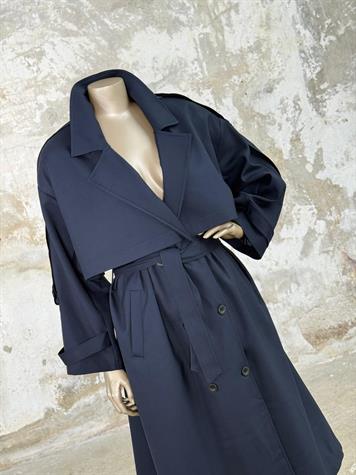 Premium Kalite Omuzu Uzun Apoletli Trençkot (Lacivert)