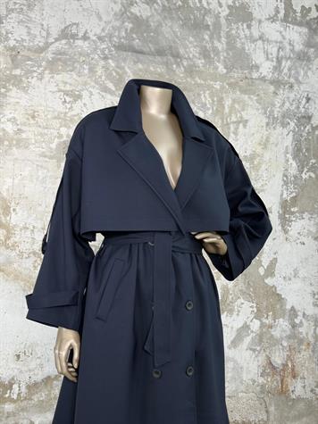 Premium Kalite Omuzu Uzun Apoletli Trençkot (Lacivert)