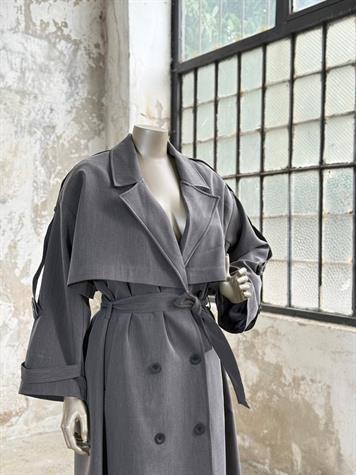 Premium Kalite Omuzu Uzun Apoletli Trençkot (Antrasit)