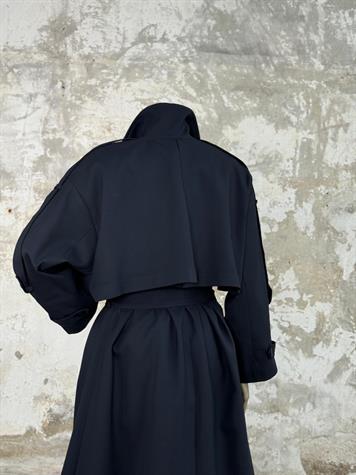 Premium Kalite Omuzu Uzun Apoletli Trençkot (Lacivert)