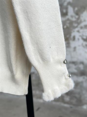Premium Seri Yaka Fırfır Taş Detay Angora Kazak (Ekru)