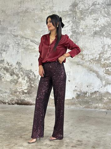 Pul Payet İşçilikli Astarlı Pantolon (Bordo)