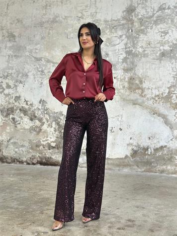 Pul Payet İşçilikli Astarlı Pantolon (Bordo)