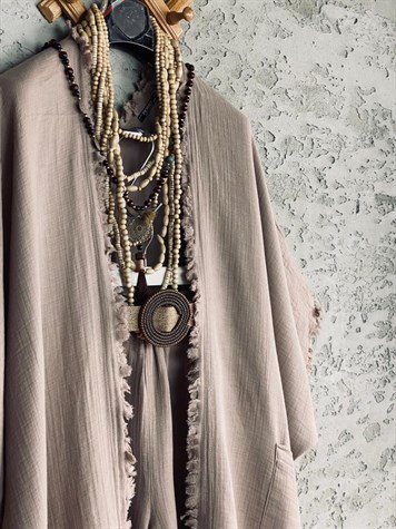 Püsküllü Kimono Pantolon Takım (Taş Rengi)