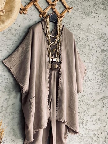 Püsküllü Kimono Pantolon Takım (Taş Rengi)