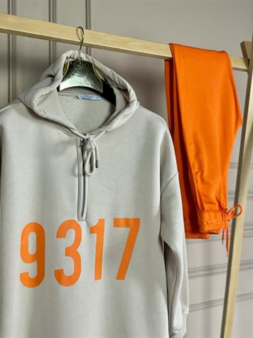 Rakam Baskılı Oversize Sweat (Bej)