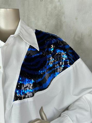 Saks Pul Payet İşlemeli Koton Kumaş Kadın Gömlek (Beyaz)