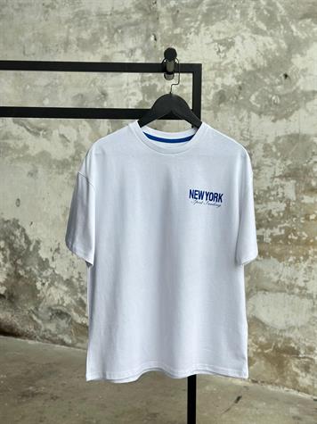 Saks Sırt Yazı Baskılı Oversize Tişört (Beyaz) 