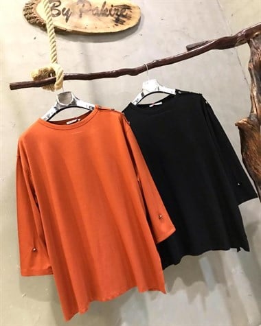 Salaş Oversize Penye Bluz (KİREMİT&SİYAH)