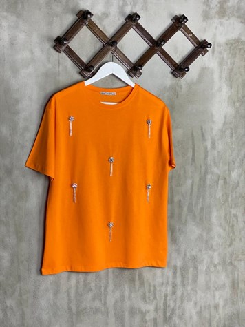 Salkım Kristal Taş İşçilik Tişört (Oranj)
