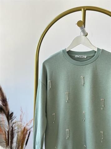 Salkım Kristal Taş İşçilikli Sweat (Mint)