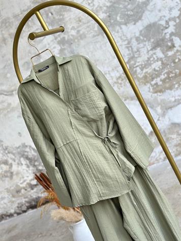 Şalvar Model Bambu Dokulu Coton Takım (Haki)