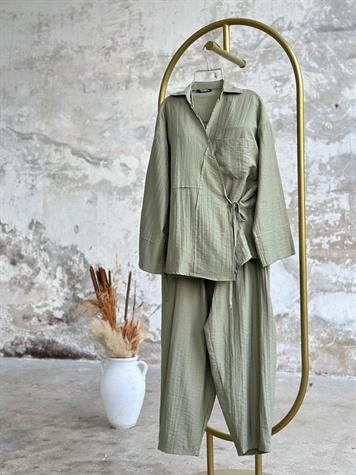 Şalvar Model Bambu Dokulu Coton Takım (Haki)