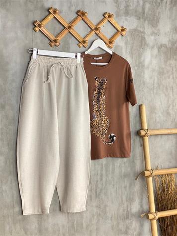 Şalvar Model Keten Pantolon (Taş)