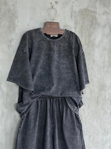 Şehir Boy Şortlu Oversize Taş Yıkamalı Takım (Antrasit)