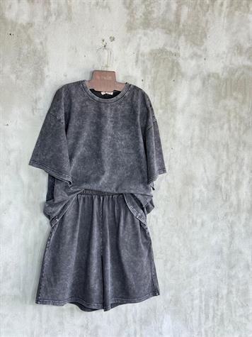 Şehir Boy Şortlu Oversize Taş Yıkamalı Takım (Antrasit)