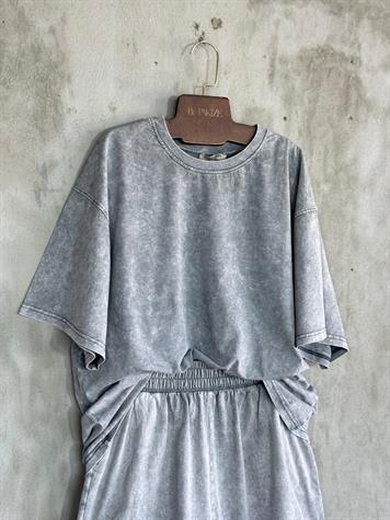 Şehir Boy Şortlu Oversize Taş Yıkamalı Takım (Gri)