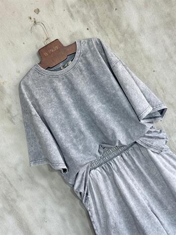 Şehir Boy Şortlu Oversize Taş Yıkamalı Takım (Gri)