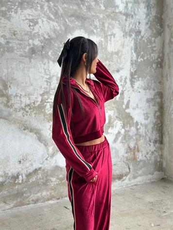 Şerit Çizgili İthal Kadife Takım (Bordo)