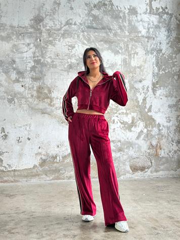 Şerit Çizgili İthal Kadife Takım (Bordo)