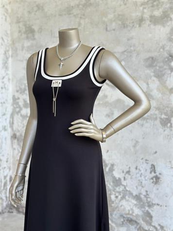 Şerit İp Geçişli Önden Arma Detaylı Modal Kumaş Elbise (Siyah)