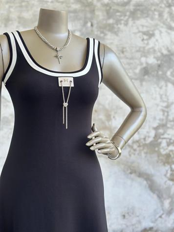 Şerit İp Geçişli Önden Arma Detaylı Modal Kumaş Elbise (Siyah)