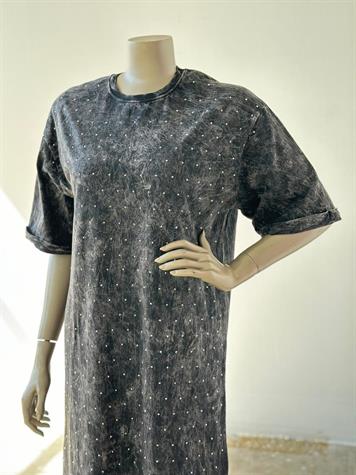 Serpme Taş İşçilikli Taş Yıkamalı Oversize Elbise (Antrasit)