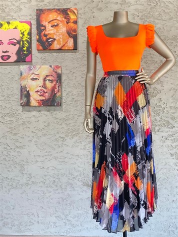 Sifon Kumaş İçi Uzun Astarlı Kumaş Desenli Beli Lastikli Maxi Boy Etek (Siyah)
