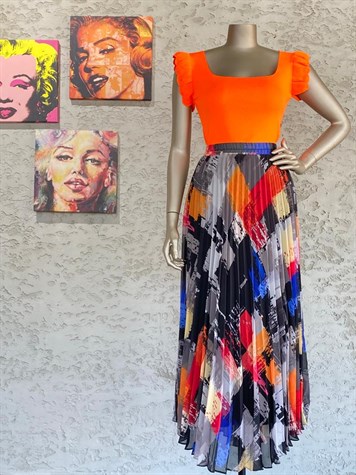 Sifon Kumaş İçi Uzun Astarlı Kumaş Desenli Beli Lastikli Maxi Boy Etek (Siyah)
