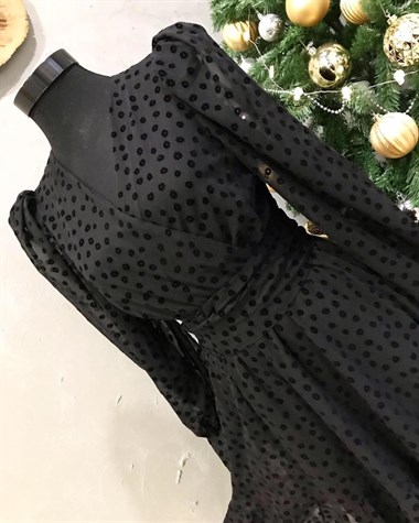 Şifon Kumaş Mini Elbise (SİYAH)