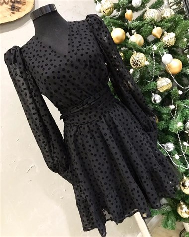 Şifon Kumaş Mini Elbise (SİYAH)