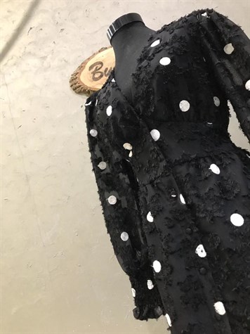 Şifon Kumaş Puantiye Nakışlı Elbise